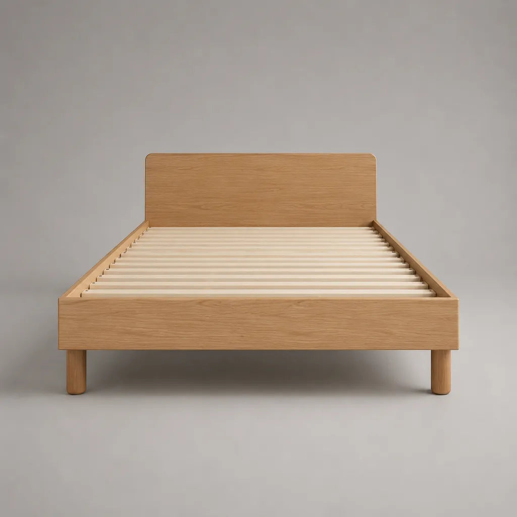 Letto matrimoniale in legno con letto con latte, rovere naturale, letto 160 × 200 cm, 208 × 166 × 95 cm