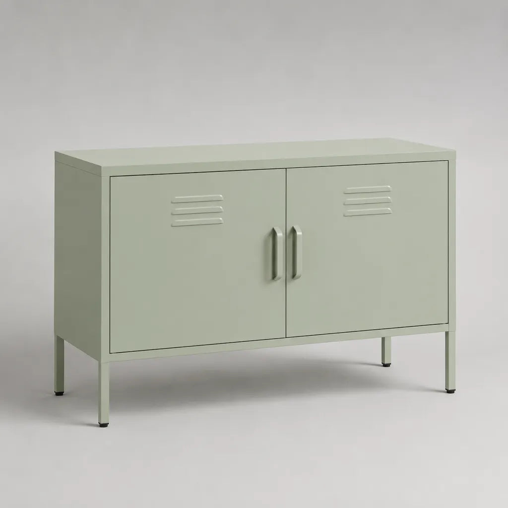 Bassa credibilità in acciaio verde salvia con 2 porte, 100 × 40 × 75 cm