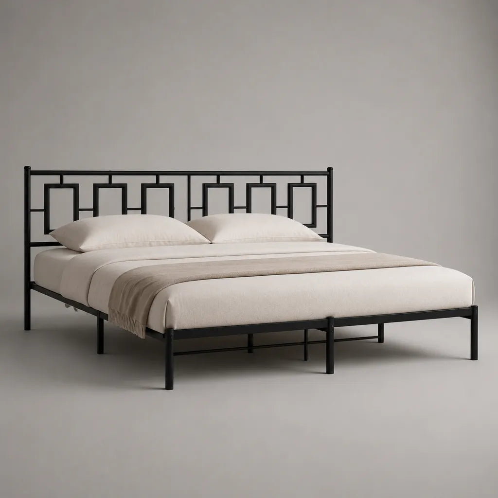 Telaio matrimoniale in acciaio nero per materassi 160 × 200 cm, dimensioni 166 × 208 × 110 cm