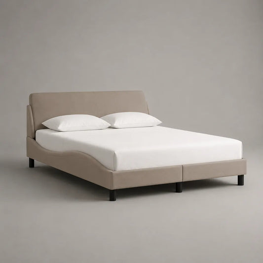 Letto matrimoniale imbottito beige e nero 160 × 200 cm in poliestere e compensato con testiera