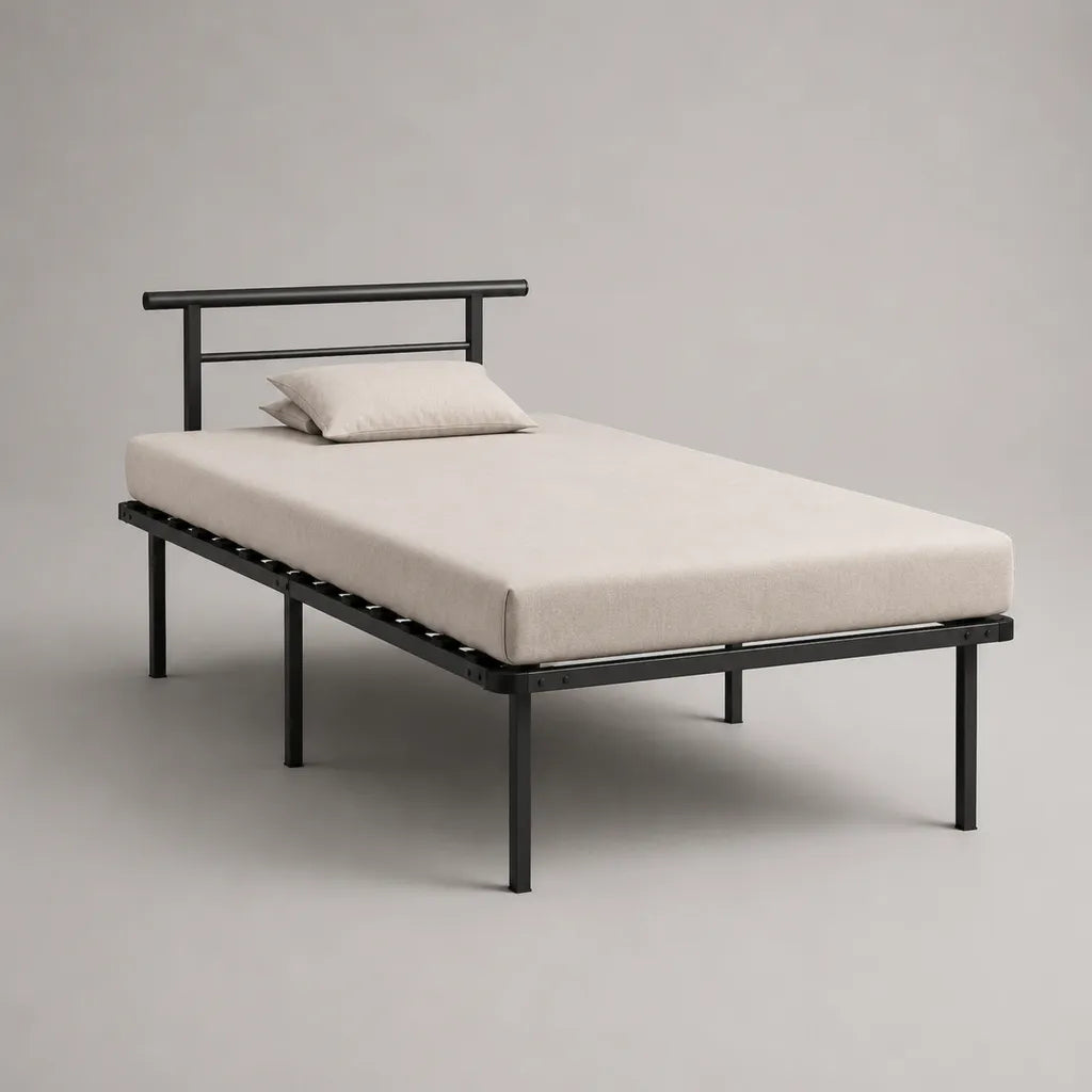 Telaio singolo in acciaio nero 90 × 200 cm con testata