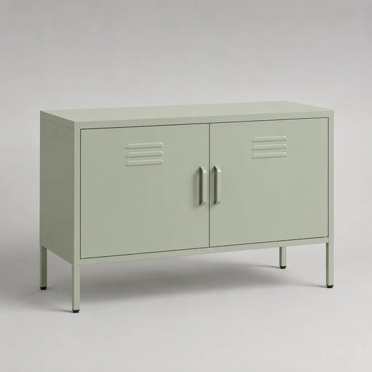 Bassa credibilità in acciaio verde salvia con 2 porte, 100 × 40 × 75 cm
