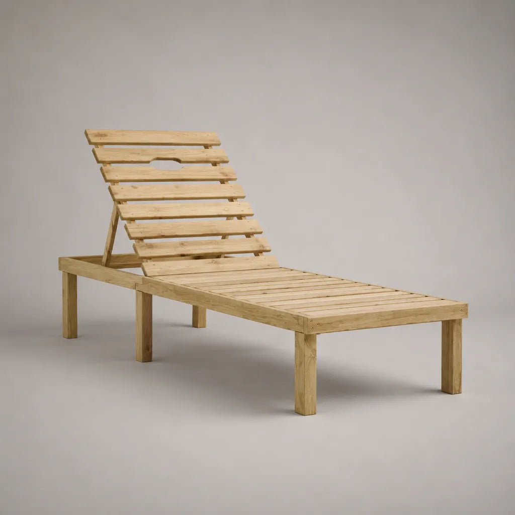 Lettino reclinabile in legno massello, colore naturale, 200 × 70 × 80 cm