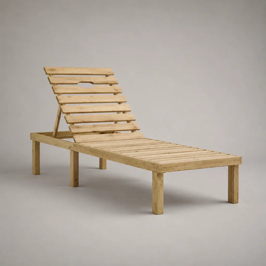 Lettino reclinabile in legno massello, colore naturale, 200 × 70 × 80 cm