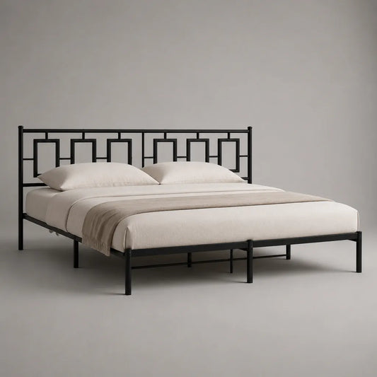 Telaio matrimoniale in acciaio nero per materassi 160 × 200 cm, dimensioni 166 × 208 × 110 cm
