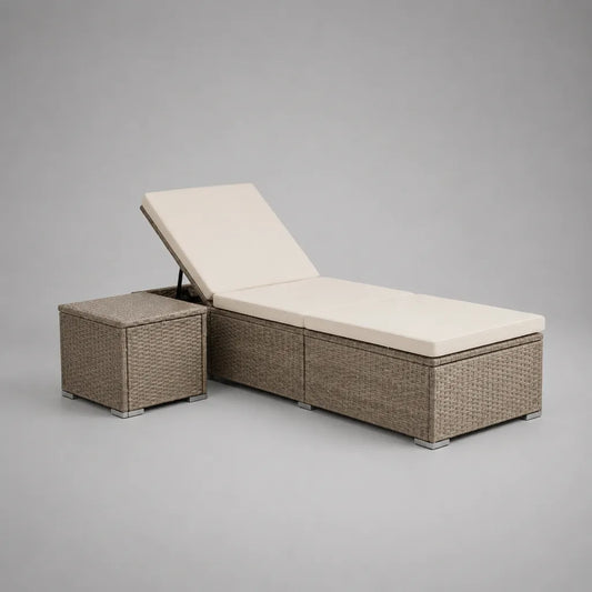 Set da giardino 2 pezzi con lettino reclinabile e tavolo in polirattano PE beige e crema, 196 × 65 × 95 cm